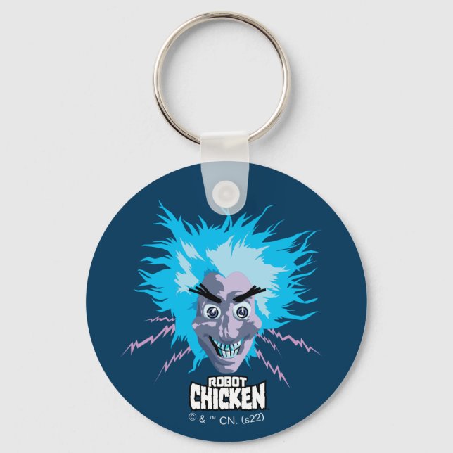 Robot Chicken Scientist Head Graphic Keychain (Front)