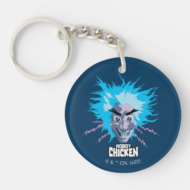 Robot Chicken Scientist Head Graphic Keychain (Front)