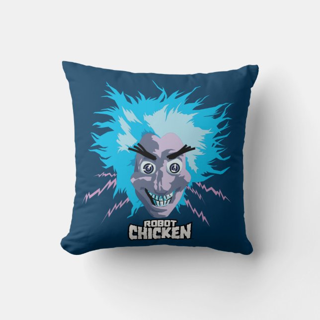 Robot Chicken Scientist Head Graphic Throw Pillow (Front)