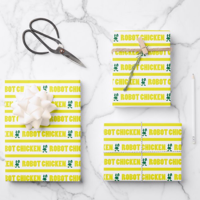 Robot Chicken Stripe Pattern Wrapping Paper Sheets (Front)