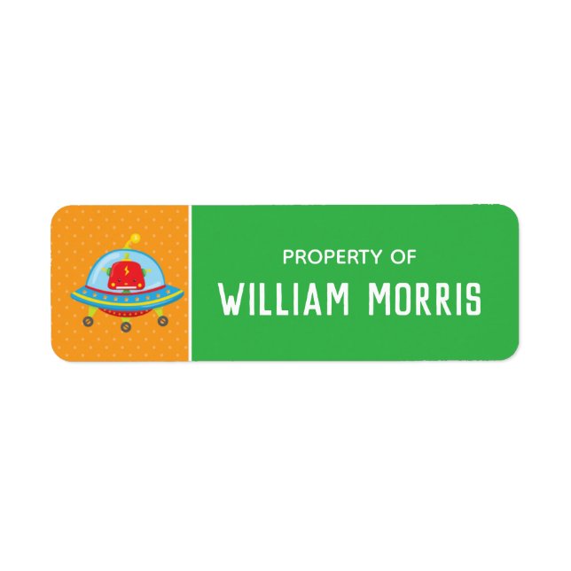 Robot Children School Name Labels | Editable Color (Front)