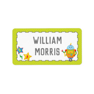 Robot Children School Name Labels   Editable Color
