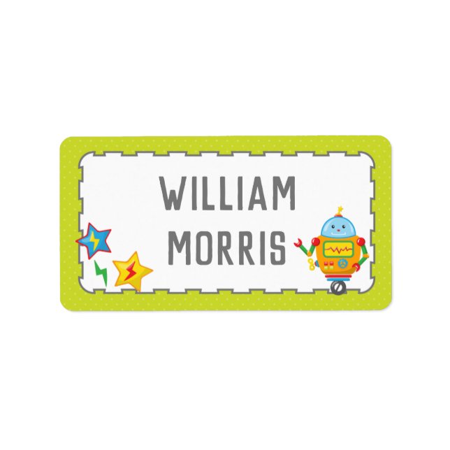 Robot Children School Name Labels | Editable Color (Front)