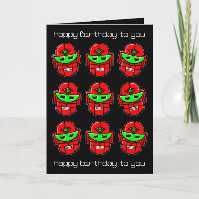 Robot Choral Society - Happy Birthday Song (black) Card (Front)
