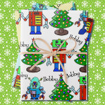 Robot Christmas Add Boy's Name 3 Cute Wrapping Paper Sheets<br><div class="desc">Robot Christmas Add Boy's Name 3 Cute Wrapping Paper Sheets</div>