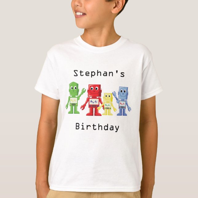 Robot colorful illustration birthday t-shirt (Front)