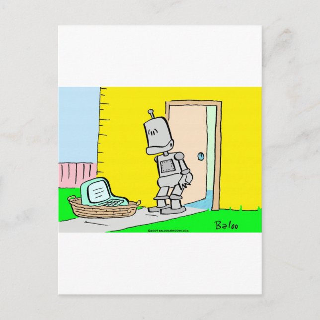 robot computer doorstep foundling postcard (Front)