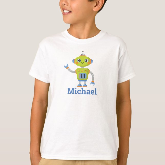 Robot Cool Name Blue Green Kids  T-Shirt (Front)