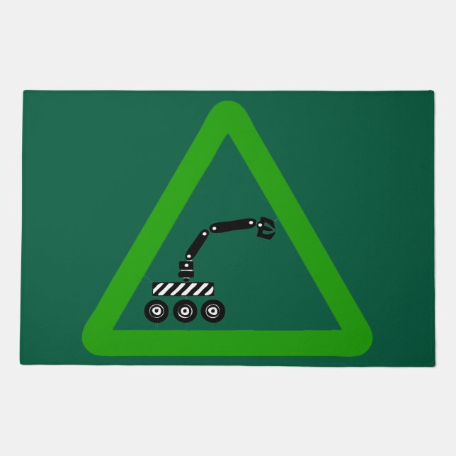 Robot Crossing Warning Sign Doormat (Front)