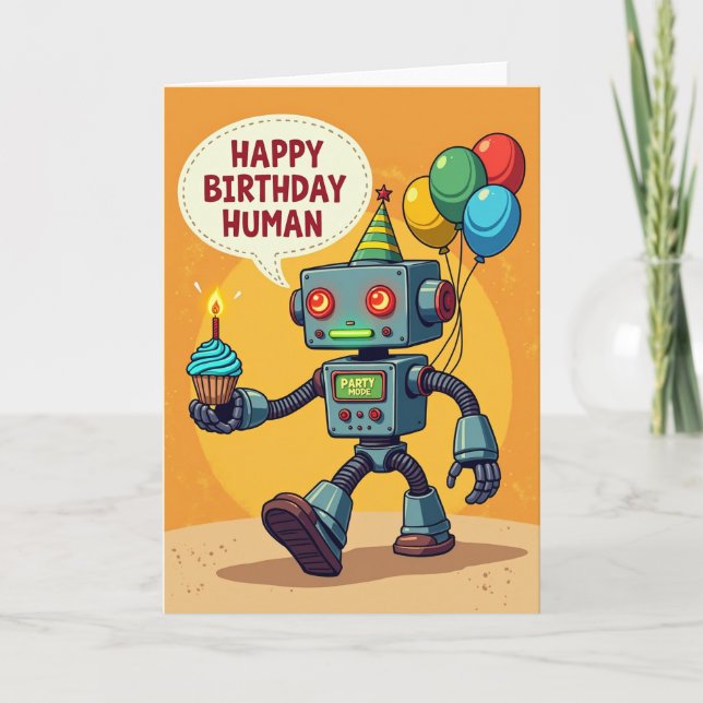 Robot Cupcake Birthday Card (Front)