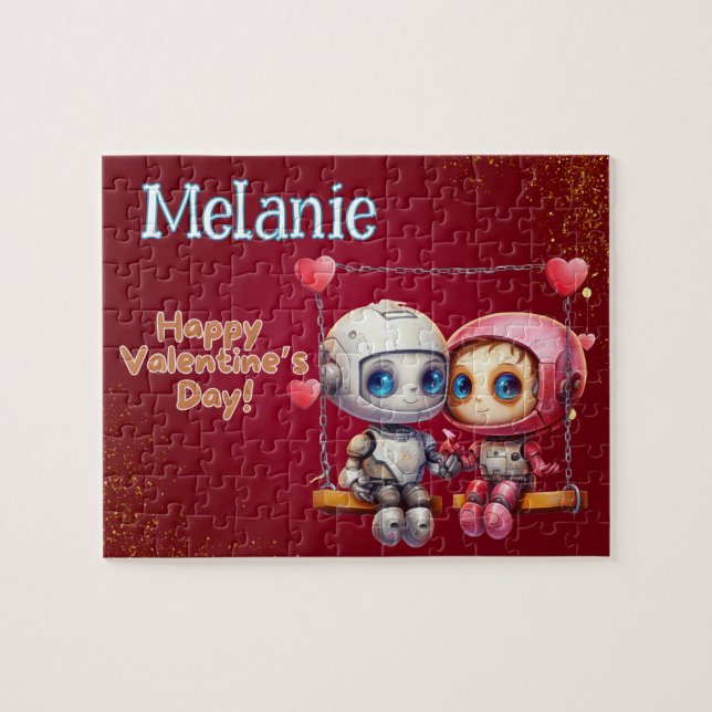 Robot Custom Child Name Valentine's Day Puzzle  (Horizontal)
