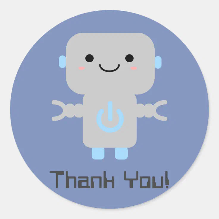 Robot Cute Cartoon Thank You Blue Classic Round Sticker | Zazzle