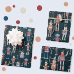 Robot Cute Dark Wrapping Paper Sheets<br><div class="desc">Cute retro vintage 1950s robot design on a dark background.  Set includes three different scales.</div>