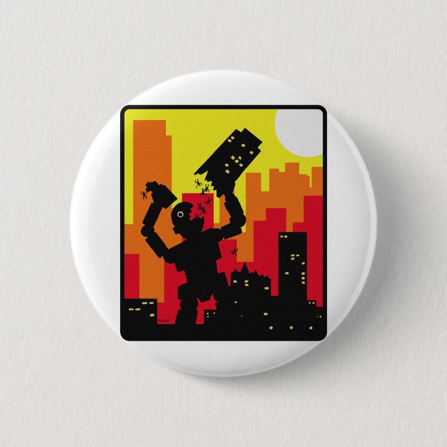 Robot Destroy Pinback Button (Front)