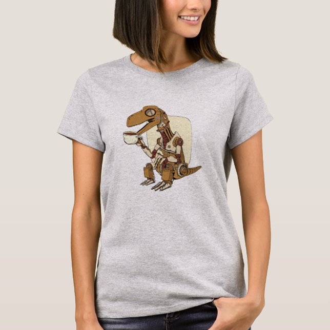 Robot Dinosaur Drinking Coffee  T-Shirt (Front)
