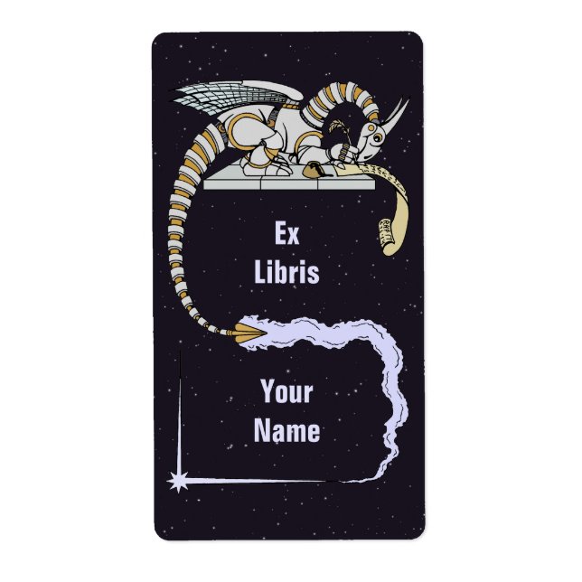 Robot Dragon Writing in Scroll Bookplate (Front)