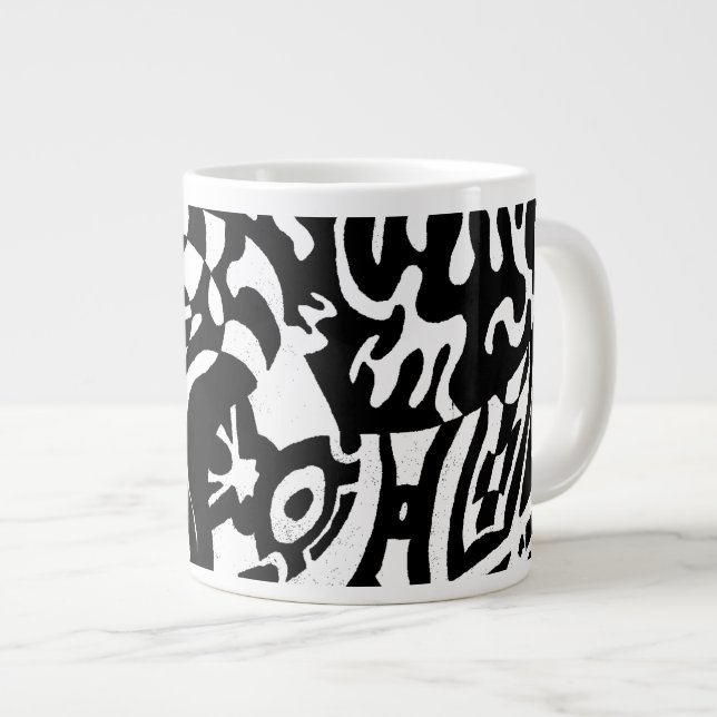 "Robot Dreams" B&W Abstract  Art Giant Coffee Mug (Front Right)