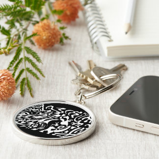 "Robot Dreams" B&W Abstract Art Keychain