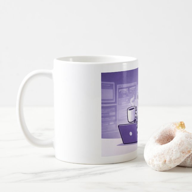 Robot Drinking Coffee, Classic Mug, 11 oz Coffee Mug (With Donut)