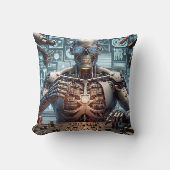 Robot Engineer Throw Pillow (Front)