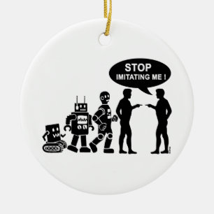 Robot evolution ceramic ornament
