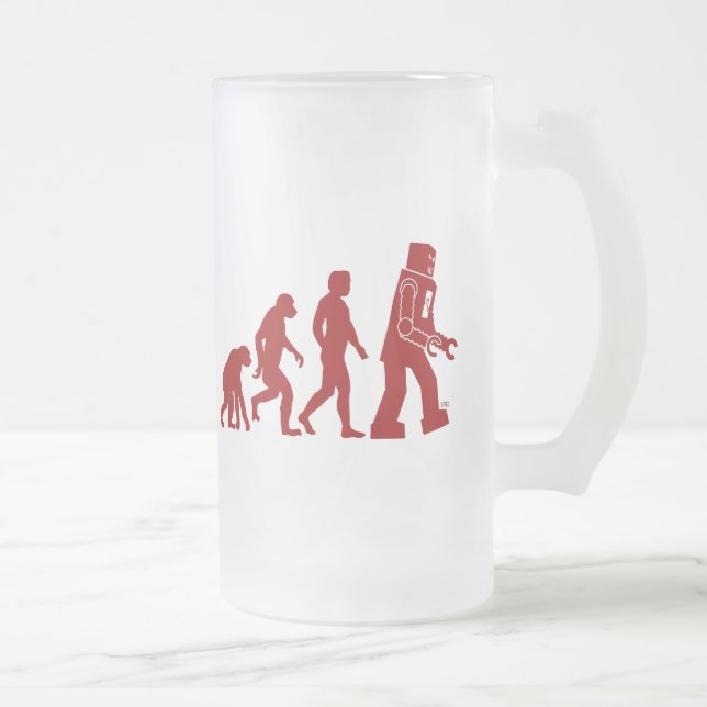 Robot Evolution of man into robot Frosted Glass Beer Mug (Right)