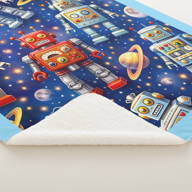 Robot exploration, cosmic art sherpa blanket (3/4)