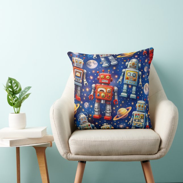 Robot exploration cosmic artwork throw pillow (Chair)