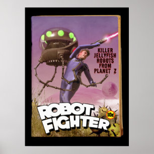 Robot Fighter Fake Pulp Cover Poster
