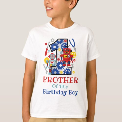 Robot first birthday kids tshirts Brother