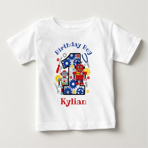 Robot first birthday toddler tshirts