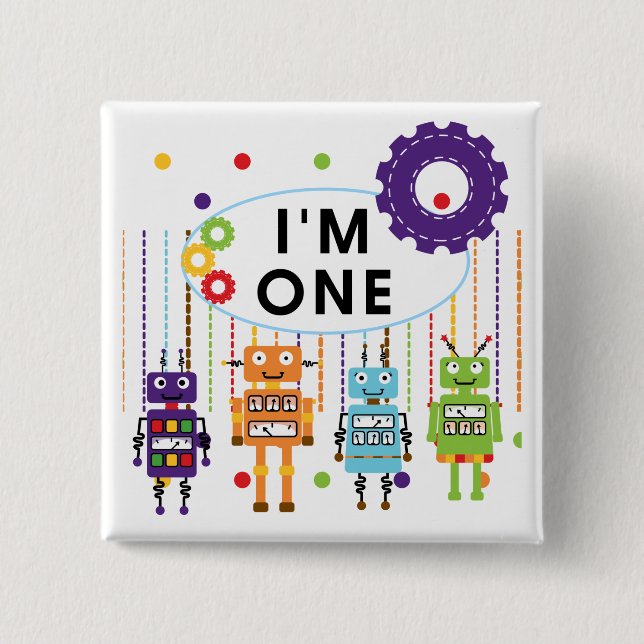 Robot First Birthday Tshirts and Gifts Button (Front)