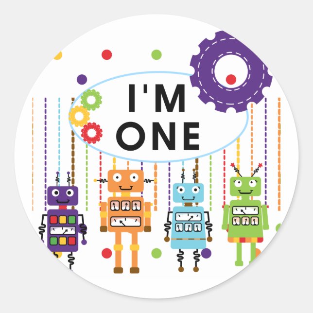 Robot First Birthday Tshirts and Gifts Classic Round Sticker (Front)
