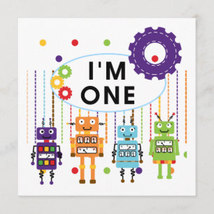 Robot First Birthday Tshirts and Gifts Invitation