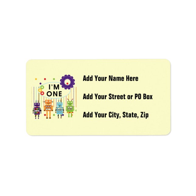 Robot First Birthday Tshirts and Gifts Label (Front)