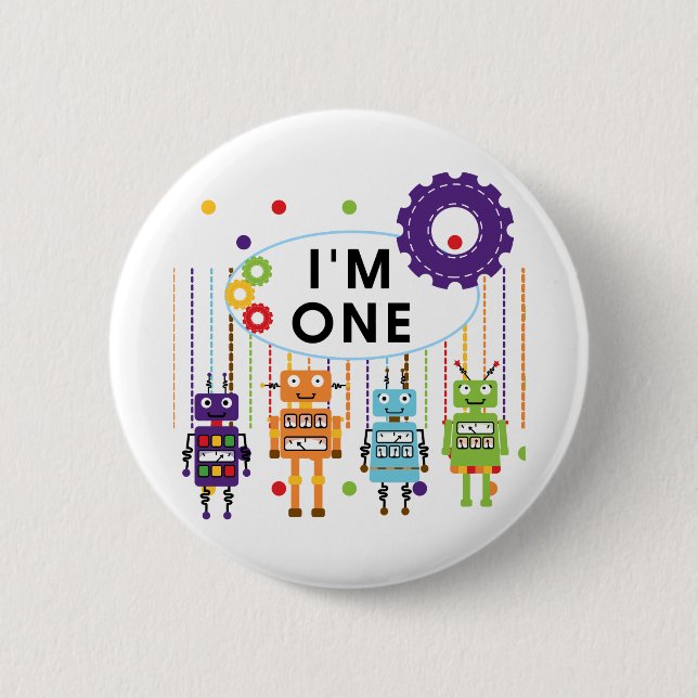 Robot First Birthday Tshirts and Gifts Pinback Button (Front)