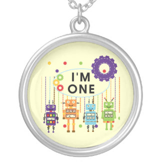 Robot First Birthday Tshirts and Gifts Silver Plated Necklace