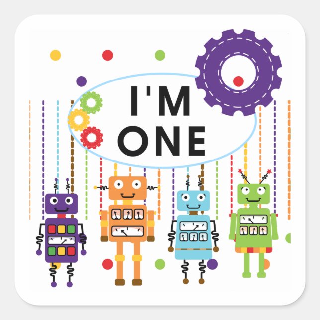Robot First Birthday Tshirts and Gifts Square Sticker (Front)