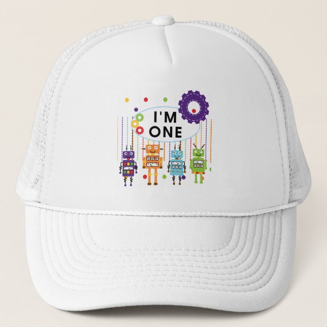 Robot First Birthday Tshirts and Gifts Trucker Hat (Front)