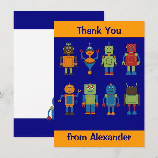 Robot Friends Child's Personalized Flat Thank You  (Front/Back)