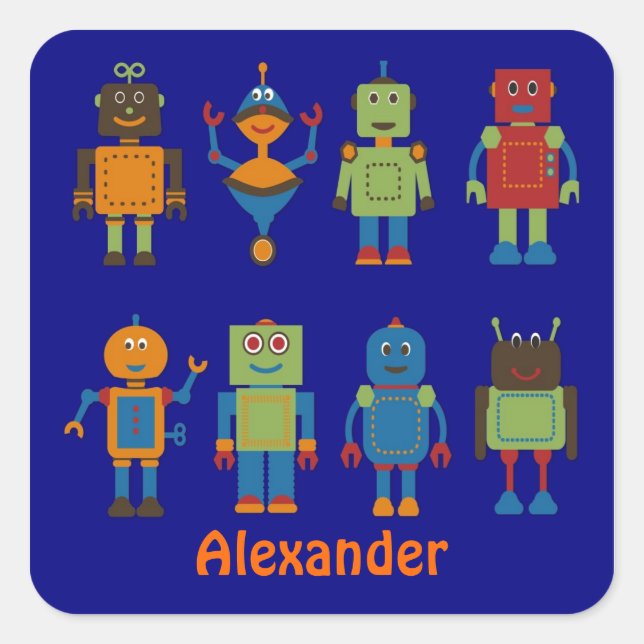 Robot Friends Child's Personalized Sticker (Front)