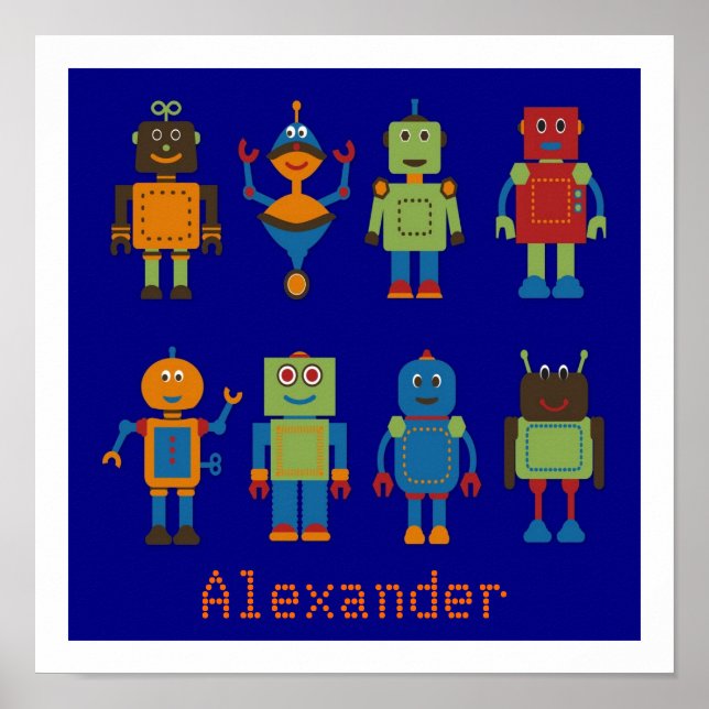Robot Friends Personalized Kids Poster (Front)