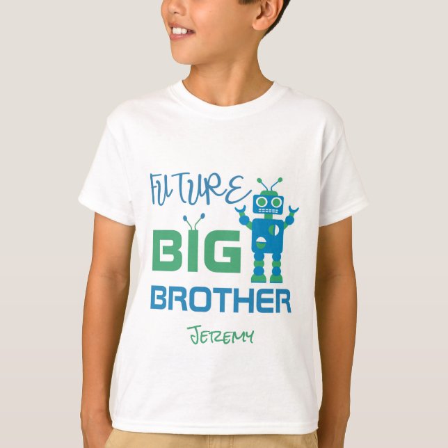 Robot Future Big Brother Boys Personalized Kids T-Shirt (Front)