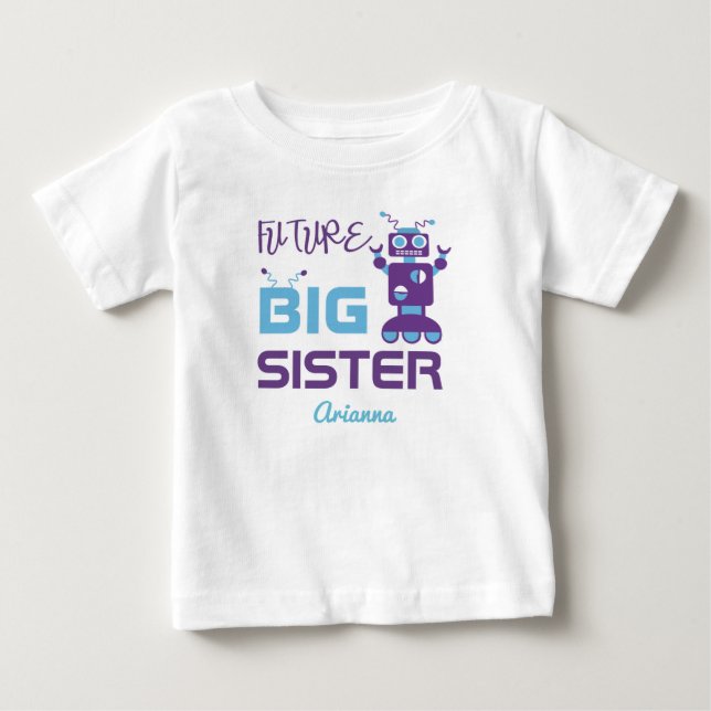 Robot Future Big Sister Purple Cute Personalized Baby T-Shirt (Front)
