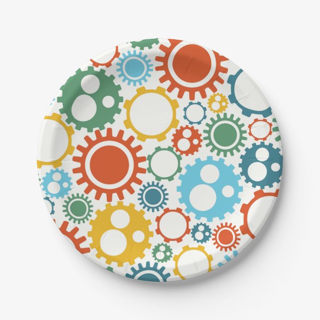 Robot Gears Pattern Paper Plates (Front)