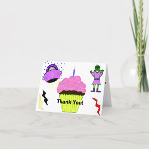 Robot Girl Pink Cupcake Birthday Letterpress Thank You Card