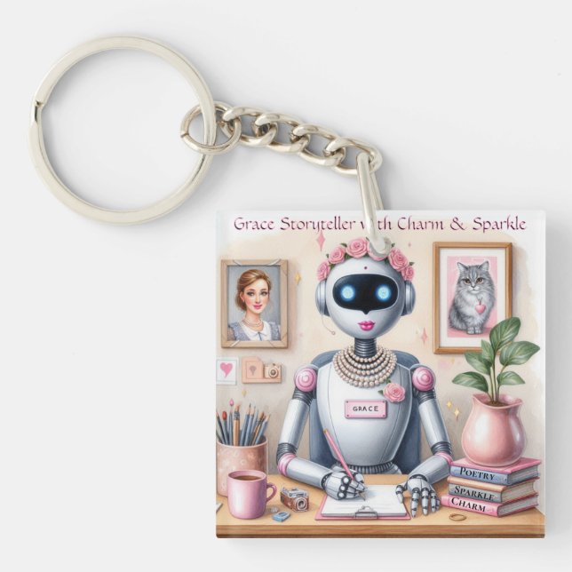 Robot Grace Storyteller with Charm  Keychain (Front)