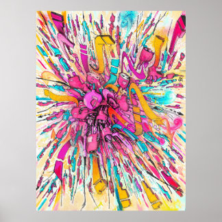 Robot graffiti explosion painting poster