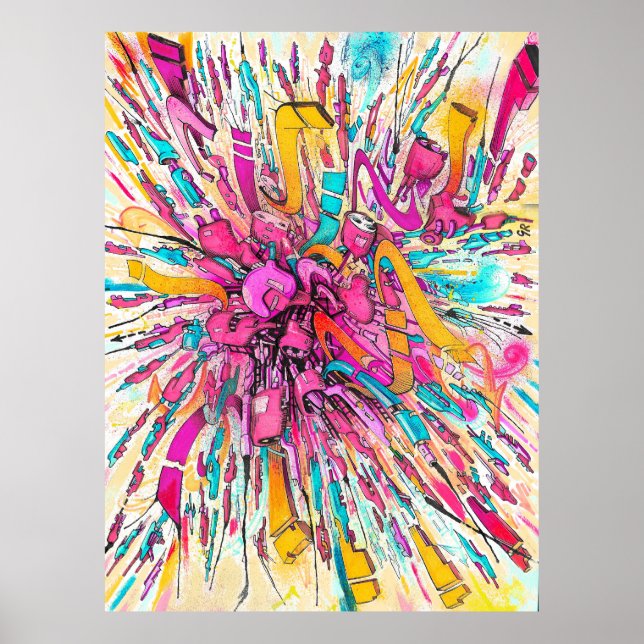 Robot graffiti explosion painting poster (Front)