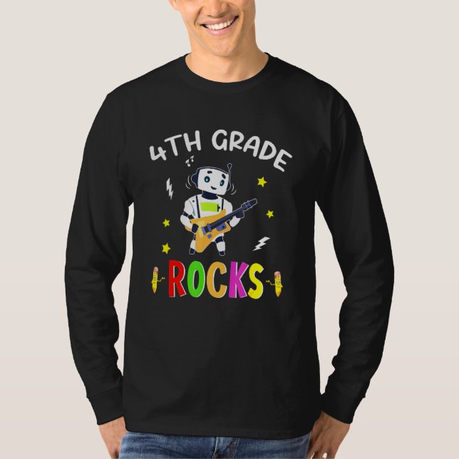 Robot Guitar Fourth Grade Rocks Back To School Kid T-Shirt (Front)